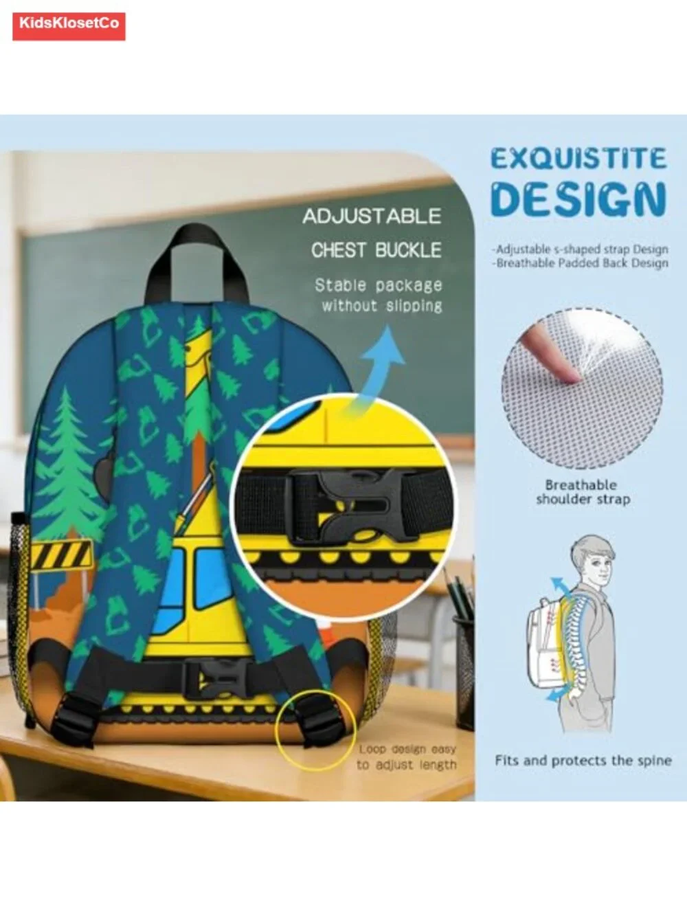 Excavator Toddler Backpack for Boys, Lightweight Construction Preschool